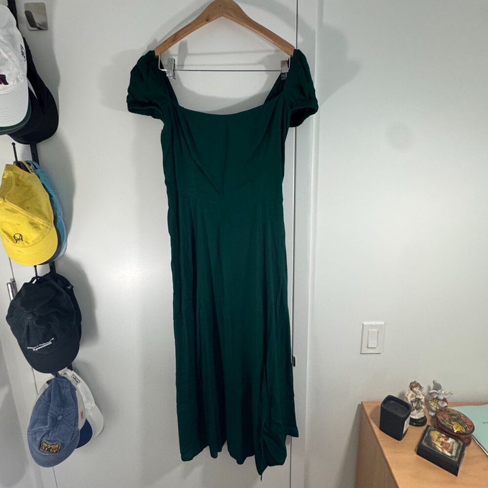 Reformation – emerald puff-sleeve smocked-back midi - 8 - Picture 3 of 4